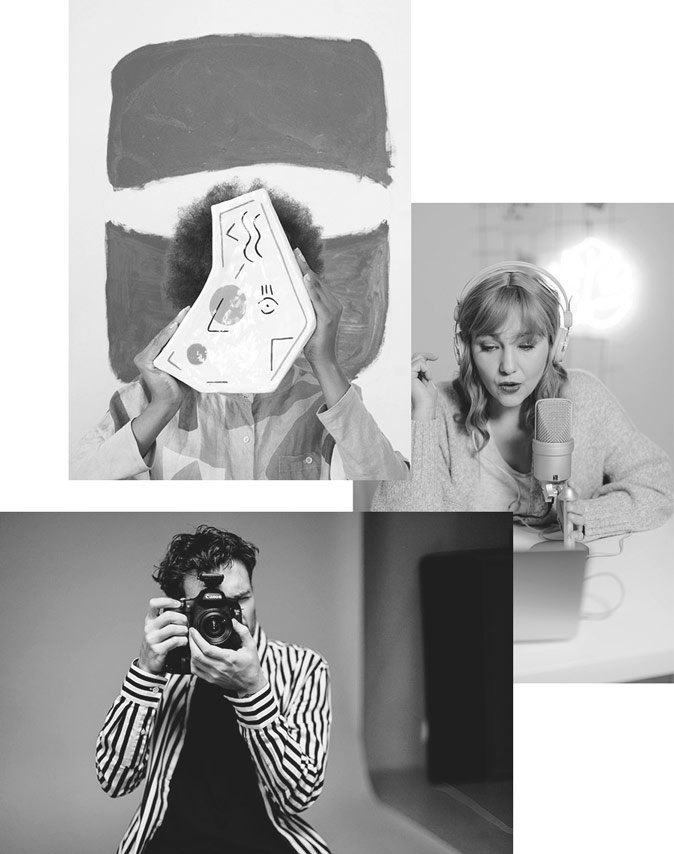 collage of creative people working